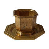 Varnished brass pot on saucer from the 80s