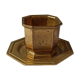 Varnished brass pot on saucer from the 80s