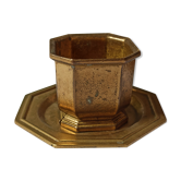 Varnished brass pot on saucer from the 80s