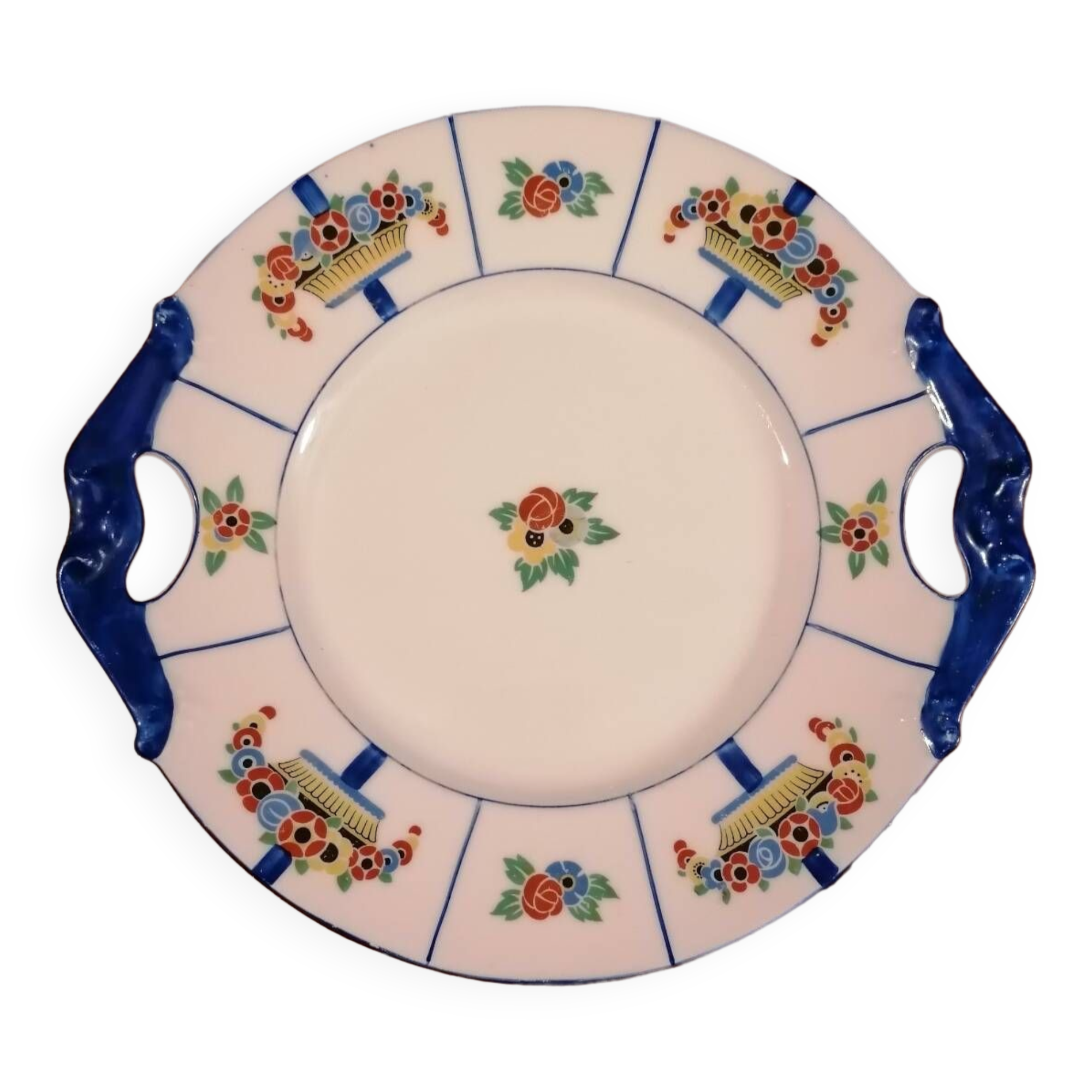 Art deco cake dish signed J. L'Avergne Limoges porcelain