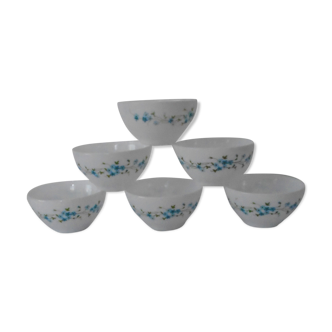 6 Bols fleurs bleues veronica Arcopal France