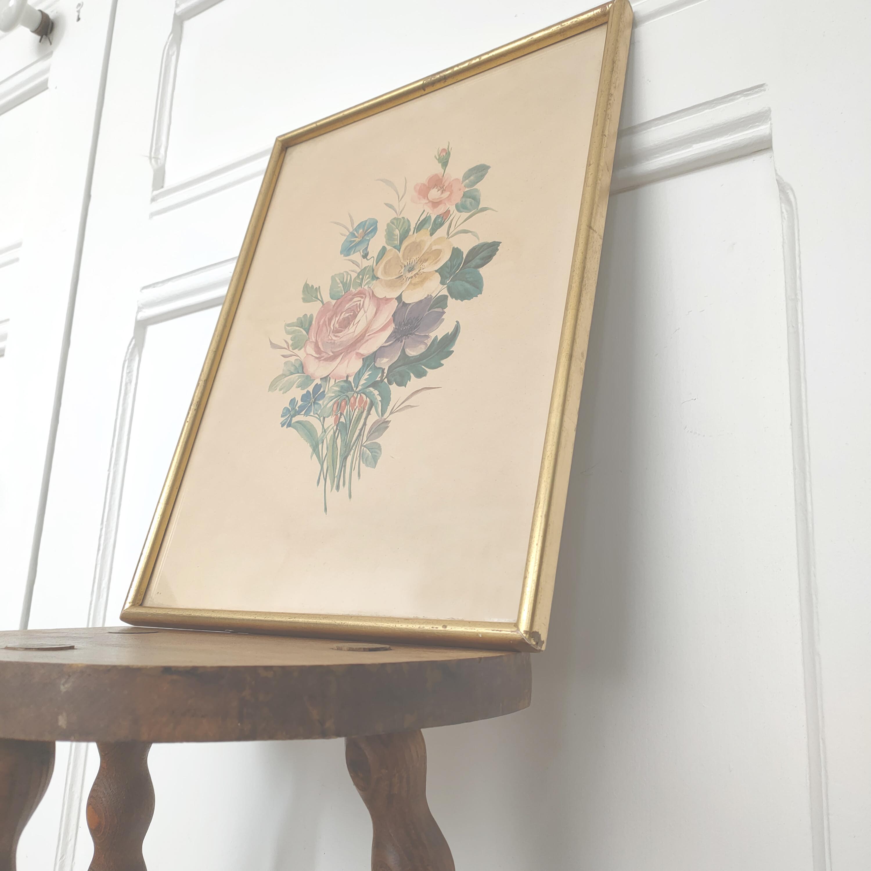 Illustration bouquet flowers frame gilded wood