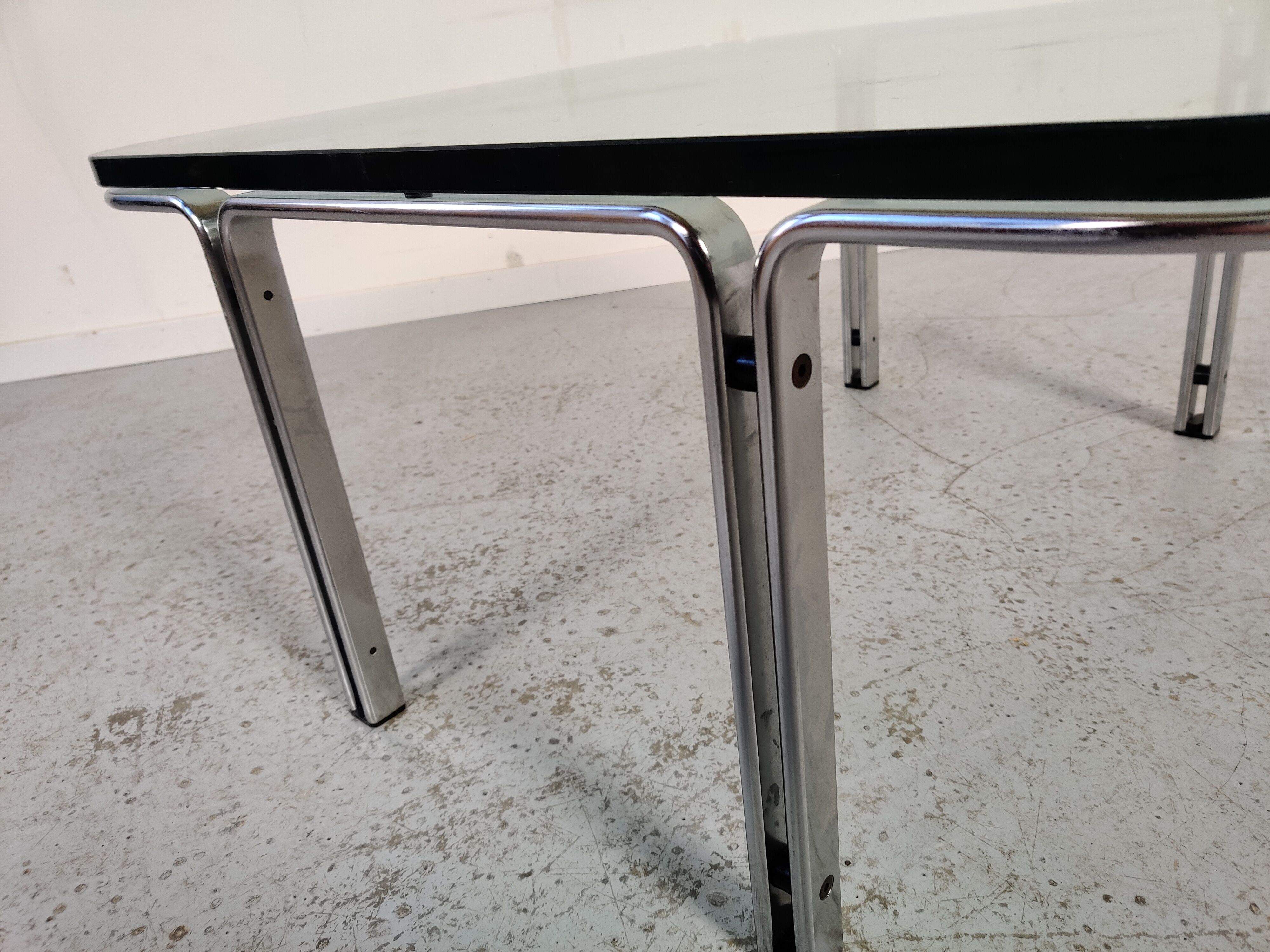 Horst Brüning coffee table for Kill International, glass and metal 70s