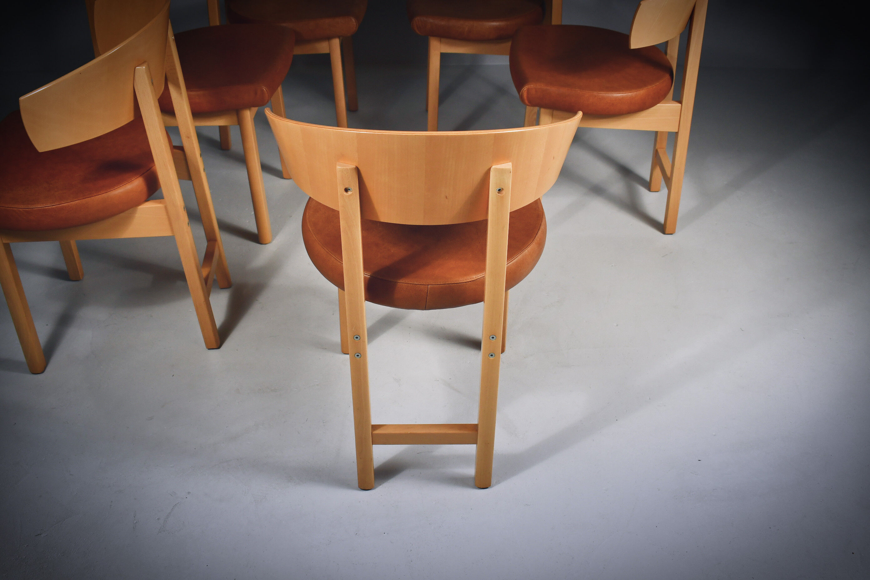 Vintage dining chairs in natural leather and beech Italy