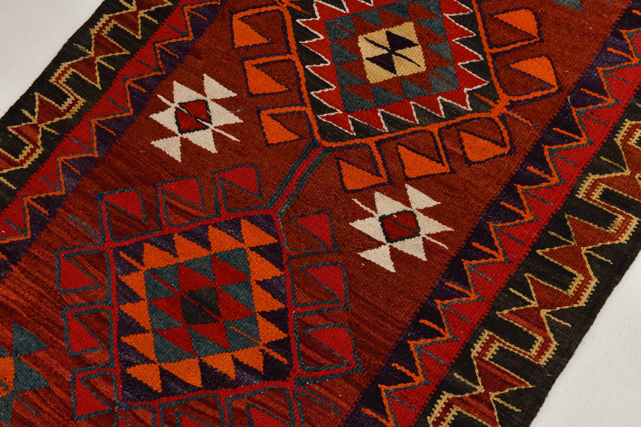 3x12 Wine Red Geometric Vintage Runner Rug, 99x352Cm