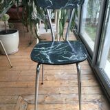 4 chairs in very dark green formica marble effect