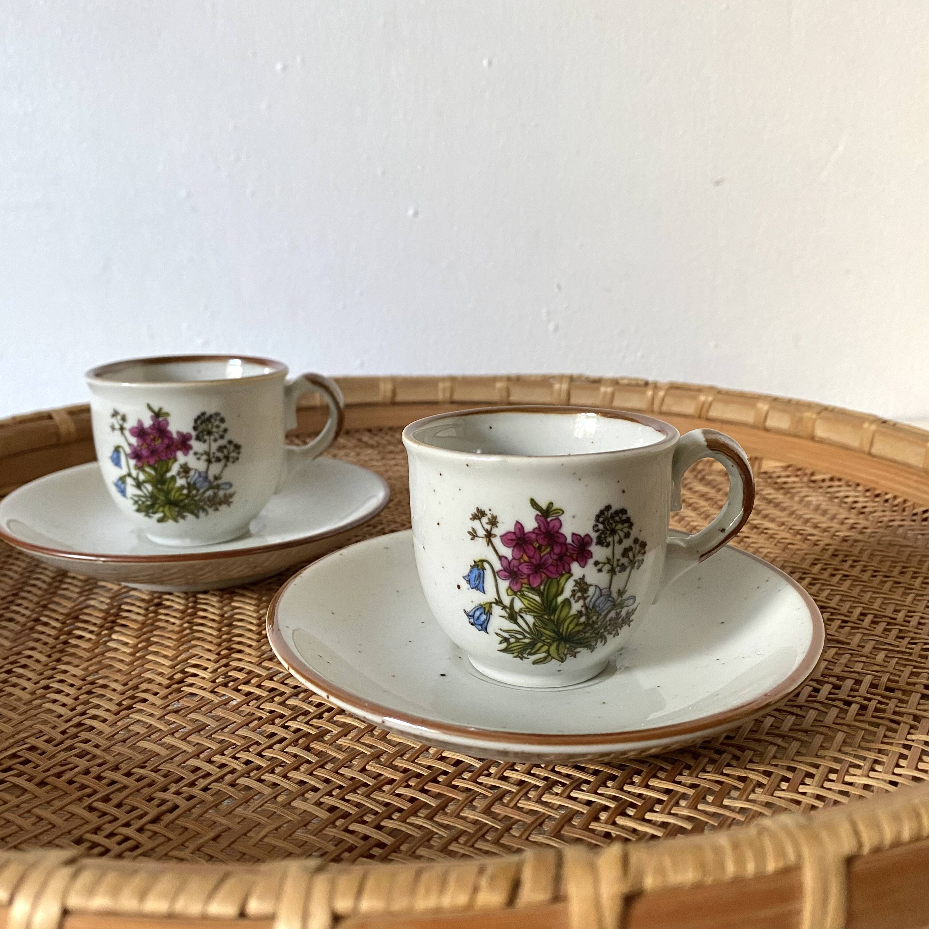 80s flowery stoneware cups
