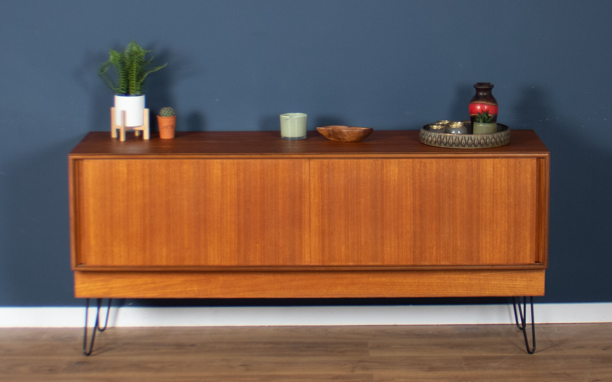 Retro teak 1960s G plan form five sideboard on hairpin legs