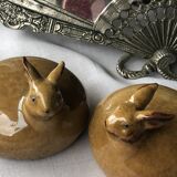 Glazed stoneware rabbits