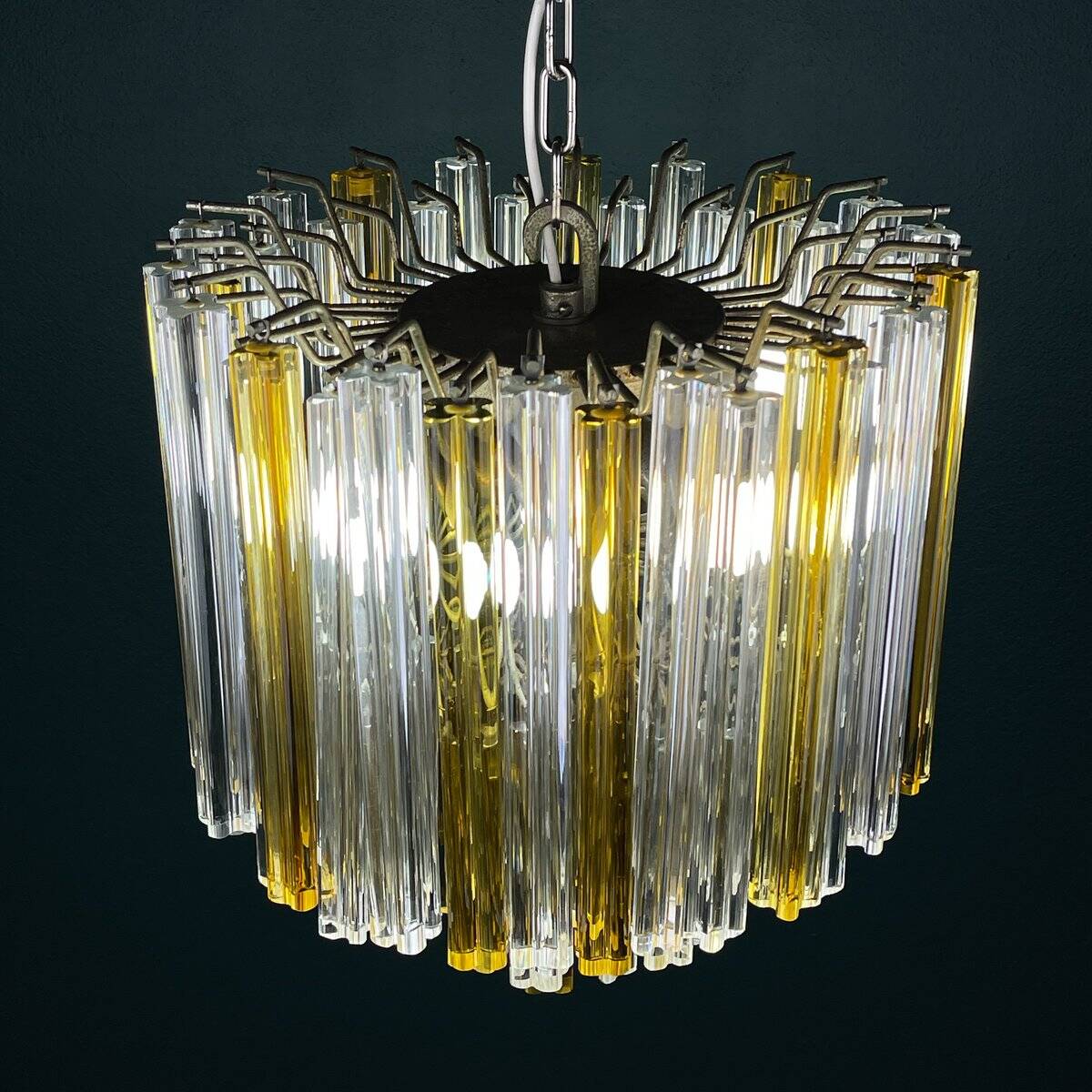 Crystal prism chandelier in Murano glass by Venini, 1970s.