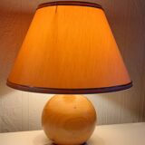 Bedside lamp foot ball blond wood, lampshade ecru