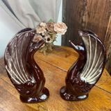 Pair of ceramic vases in the shape of swans.