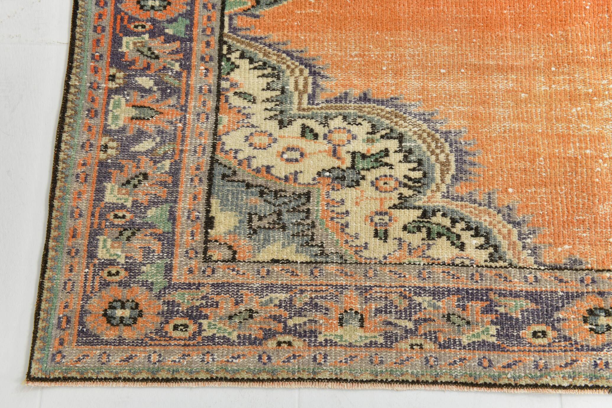 6x9 Antique Vintage Orange & Greeb Turkish Rug, 182x286Cm