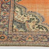 6x9 Antique Vintage Orange & Greeb Turkish Rug, 182x286Cm
