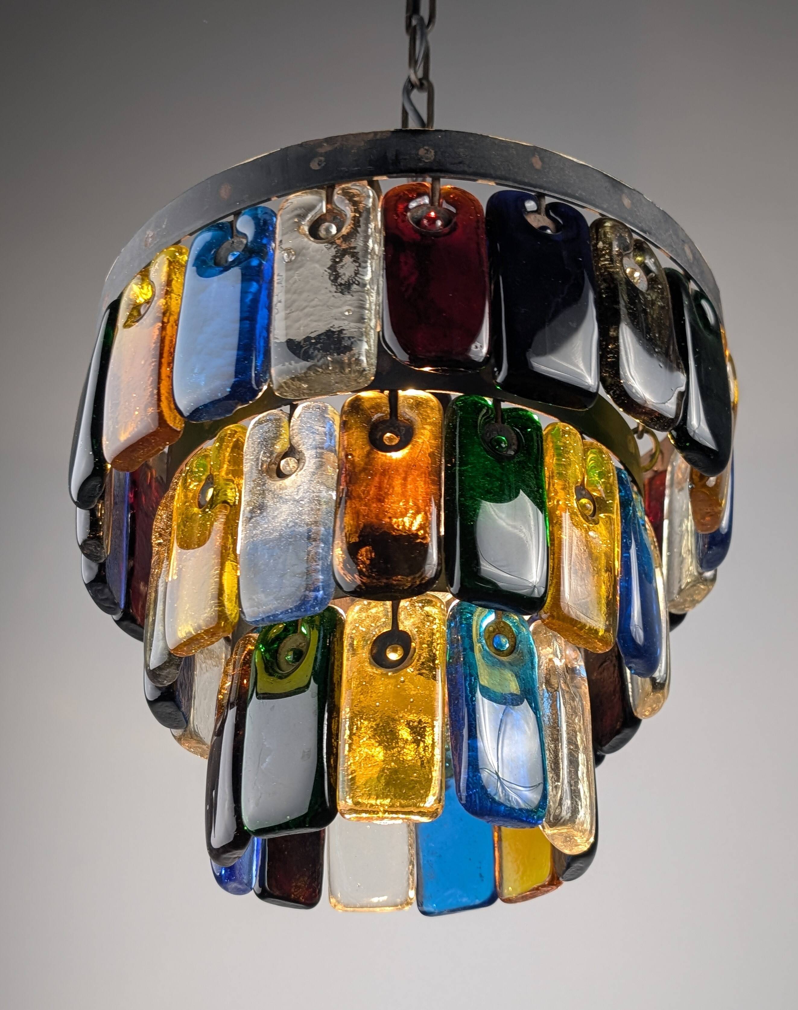 Lustre brutaliste en verre et métal de Felipe Derflingher pour Feders, années 1960