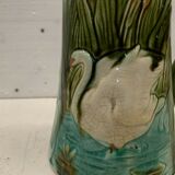 Ancient pitcher in polychrome earthenware 20th century swan decorations