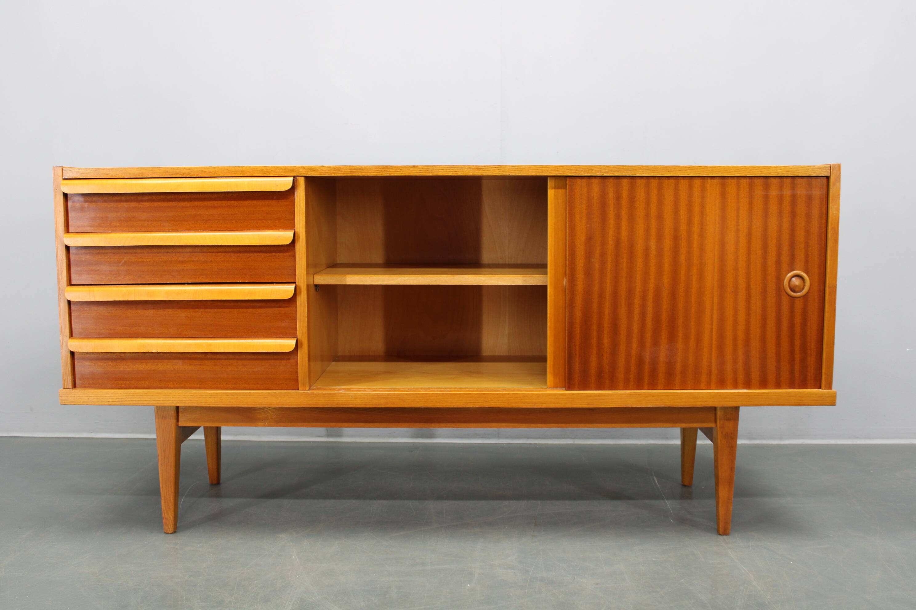 Mid-century teak and maple sideboard, Czechoslovakia, 1960s