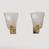 Attributed to Barovier & Toso Brass and Pulegoso Murano Glass Sconces, Pair