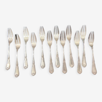 Jean Emile Puiforcat- Series of 12 fish forks - Pompadour model - Solid silver