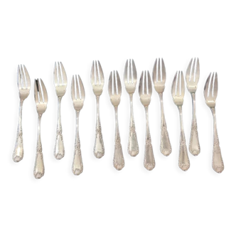 Série de 12 fourchettes à poissons - Jean Emile Puiforcat- Modèle Pompadour - Argent massif