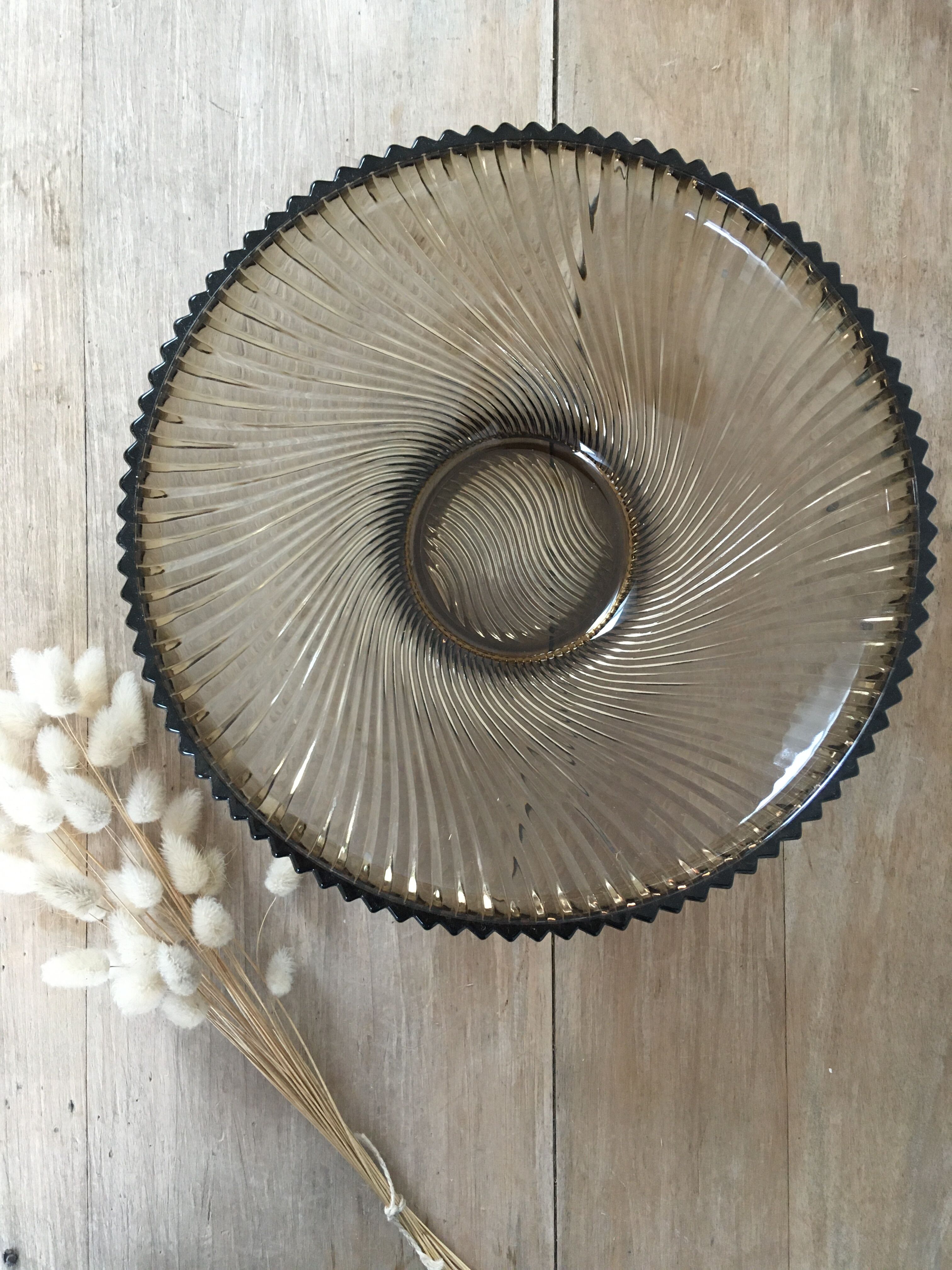 70s smoked glass fruit basket