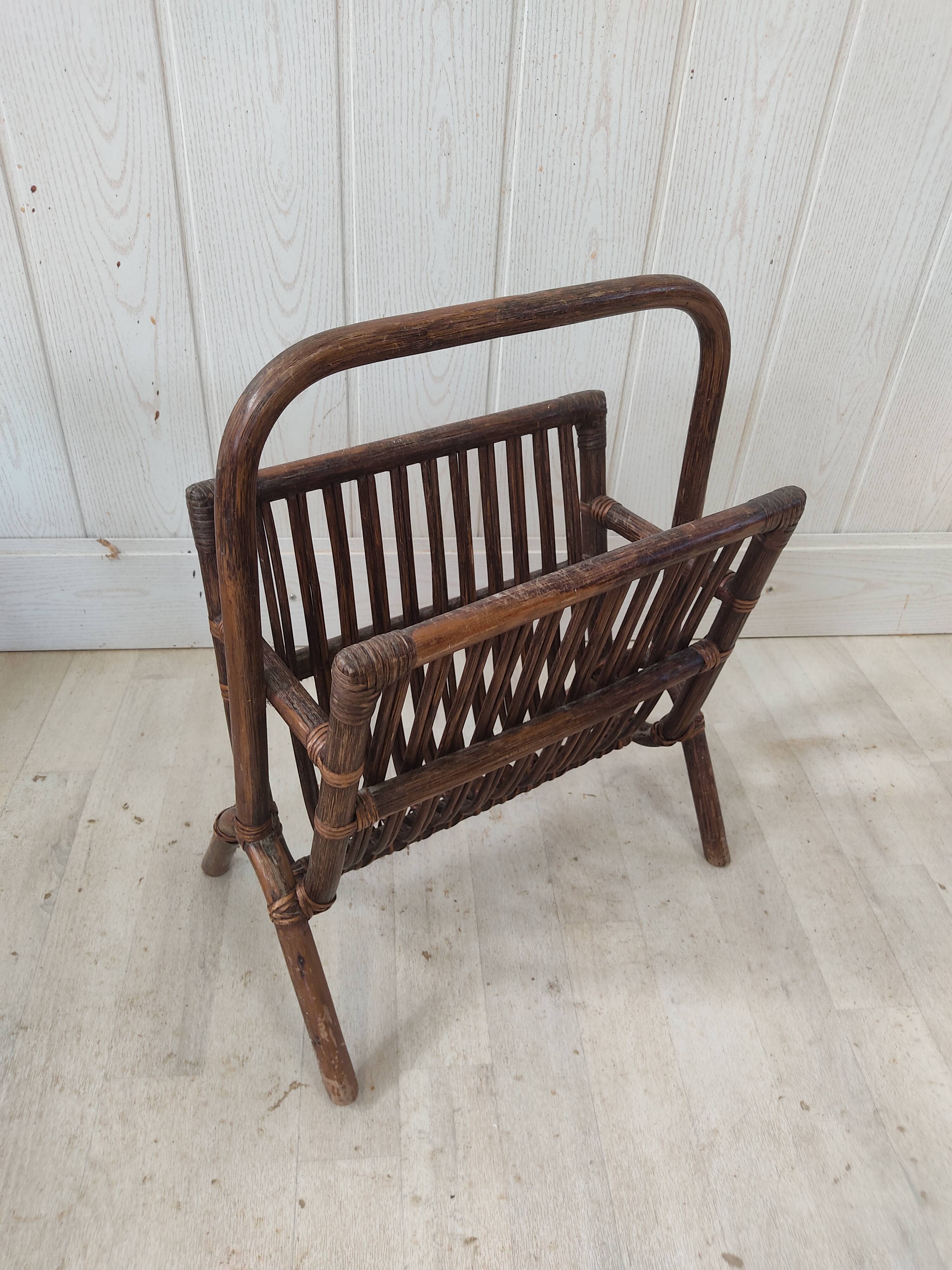 Rattan and bamboo magazine holder