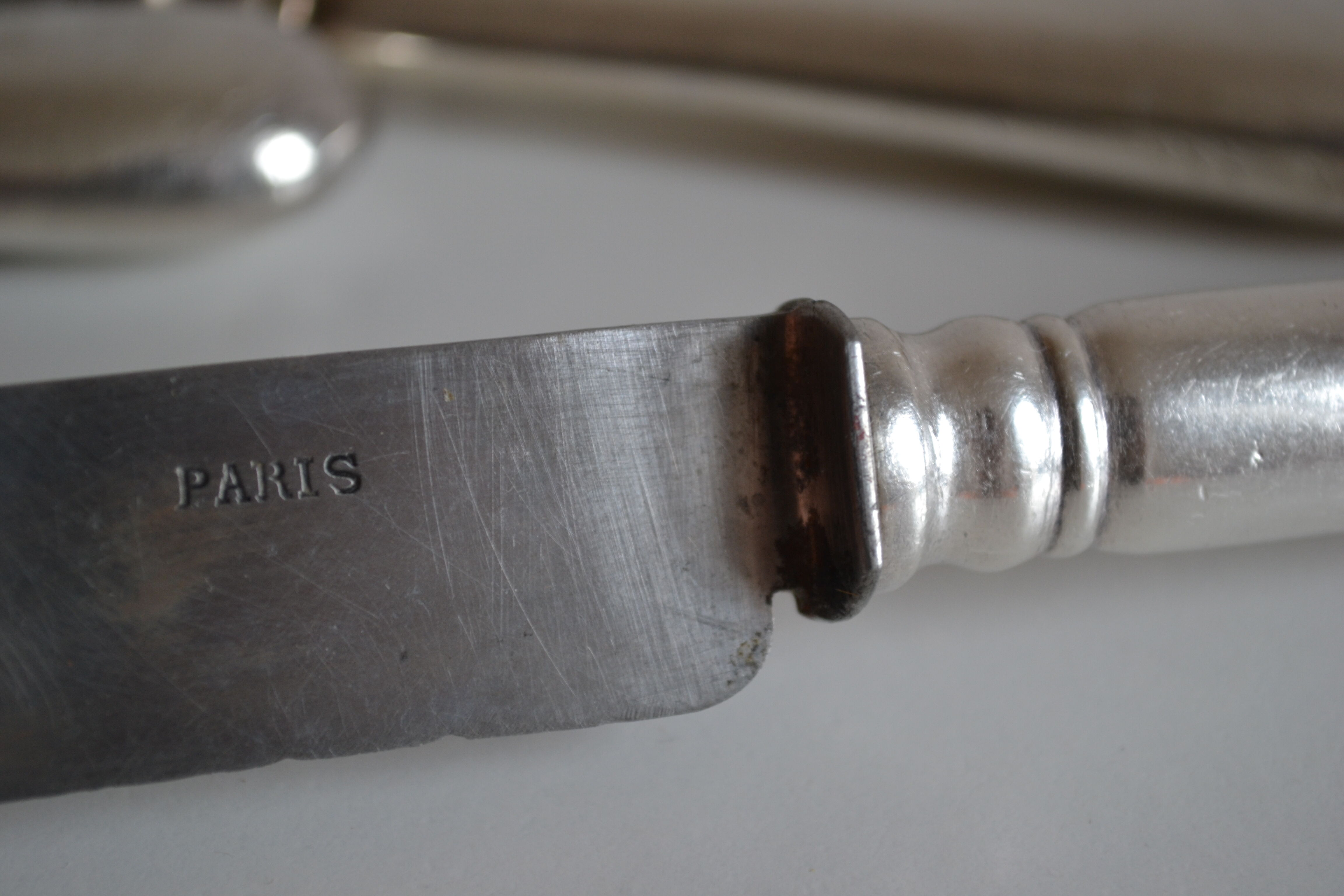 12 antique metal silver monogram table knives