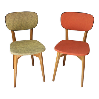 Pair of vintage chairs in skaï & wood