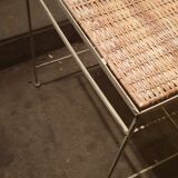 Side table welded metal and wicker