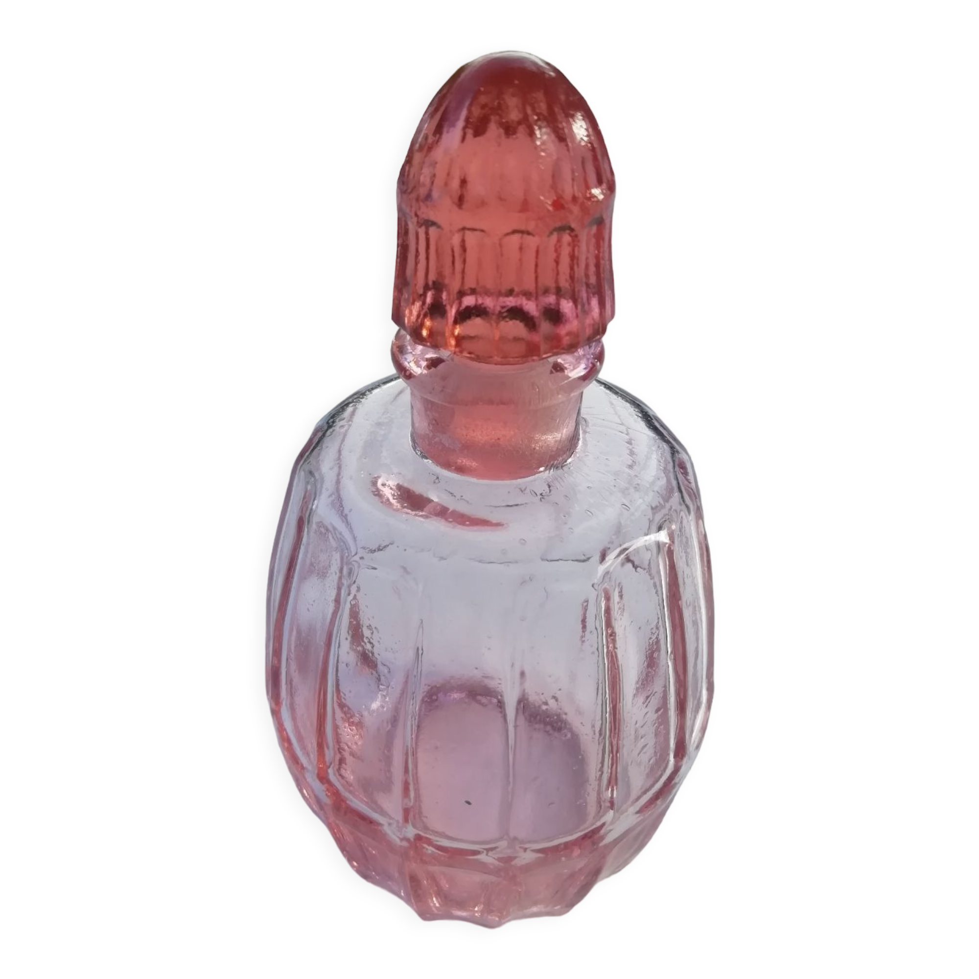 Pink molded glass bottle