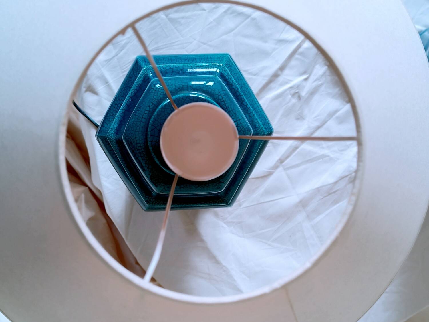 2 blue crackle ceramic desk lamp bases, 1950s