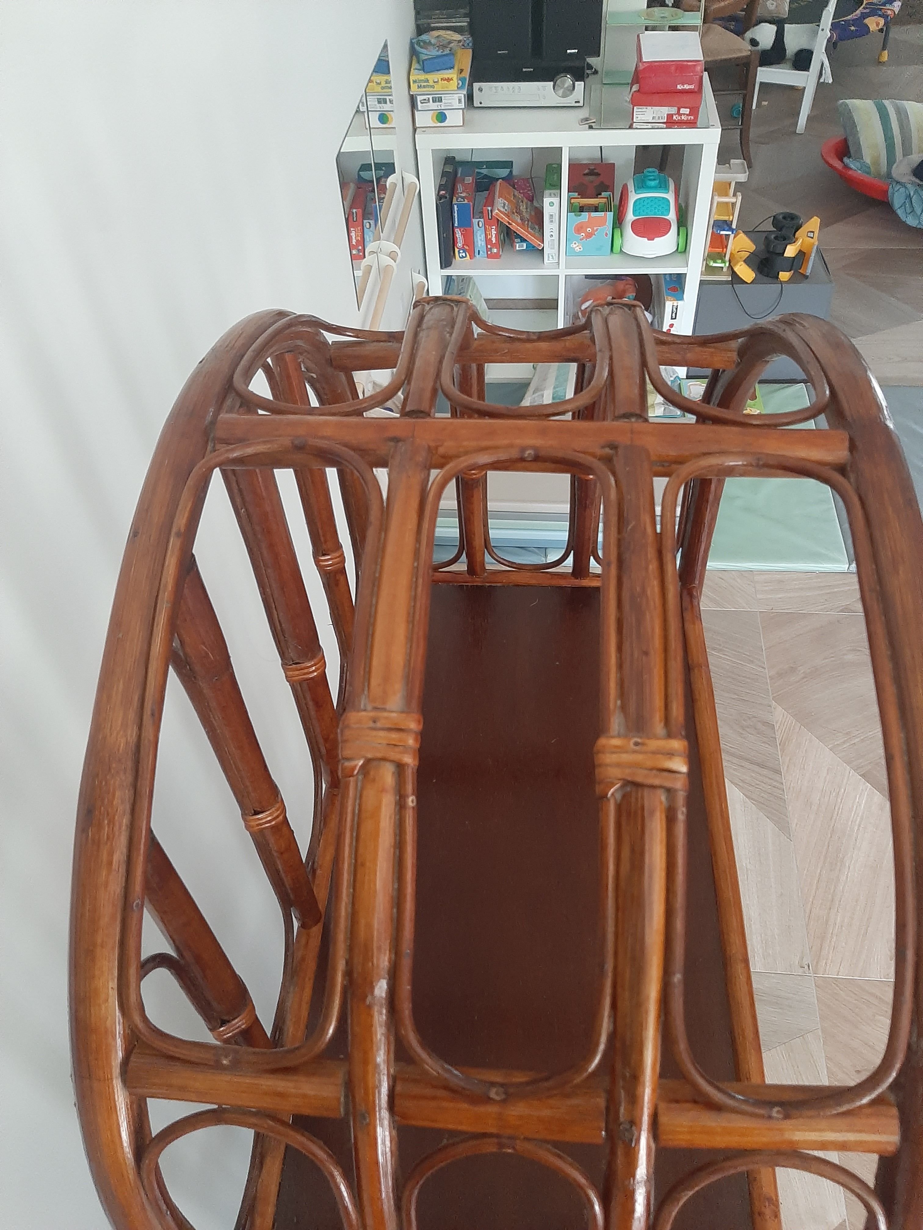 Vintage library 4 levels - wood, bamboo and rattan - retro 80s