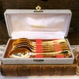 Set of 6 vintage gold-plated tea spoons in the French Louis style