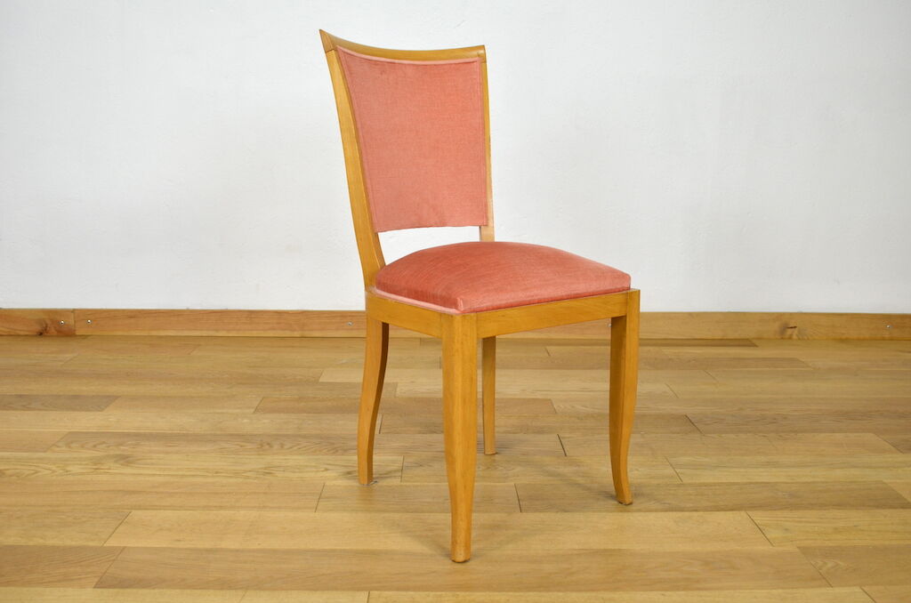 4 chaises hêtre & velours vintage 1950