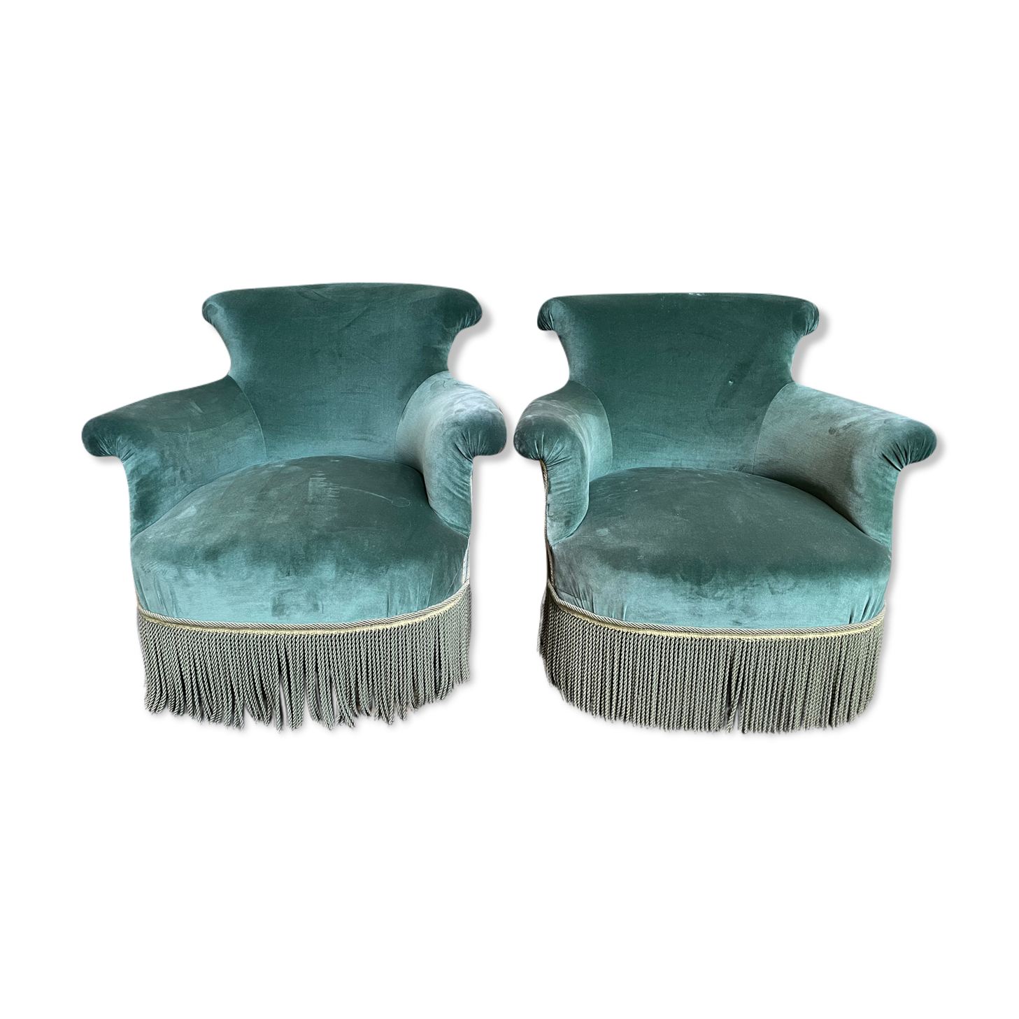 Paire de fauteuils crapaud époque Napoléon III velours vert