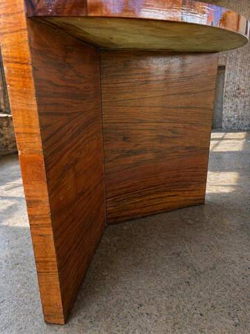 Art Deco round side table with shelf – vintage wood occasional table / bedside table