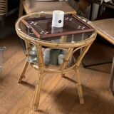 Vintage round rattan wicker coffee table