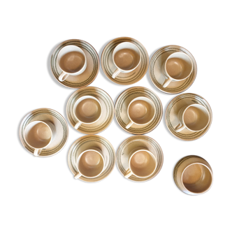 Set of 10 coffee cups with saucers and sandstone sugar