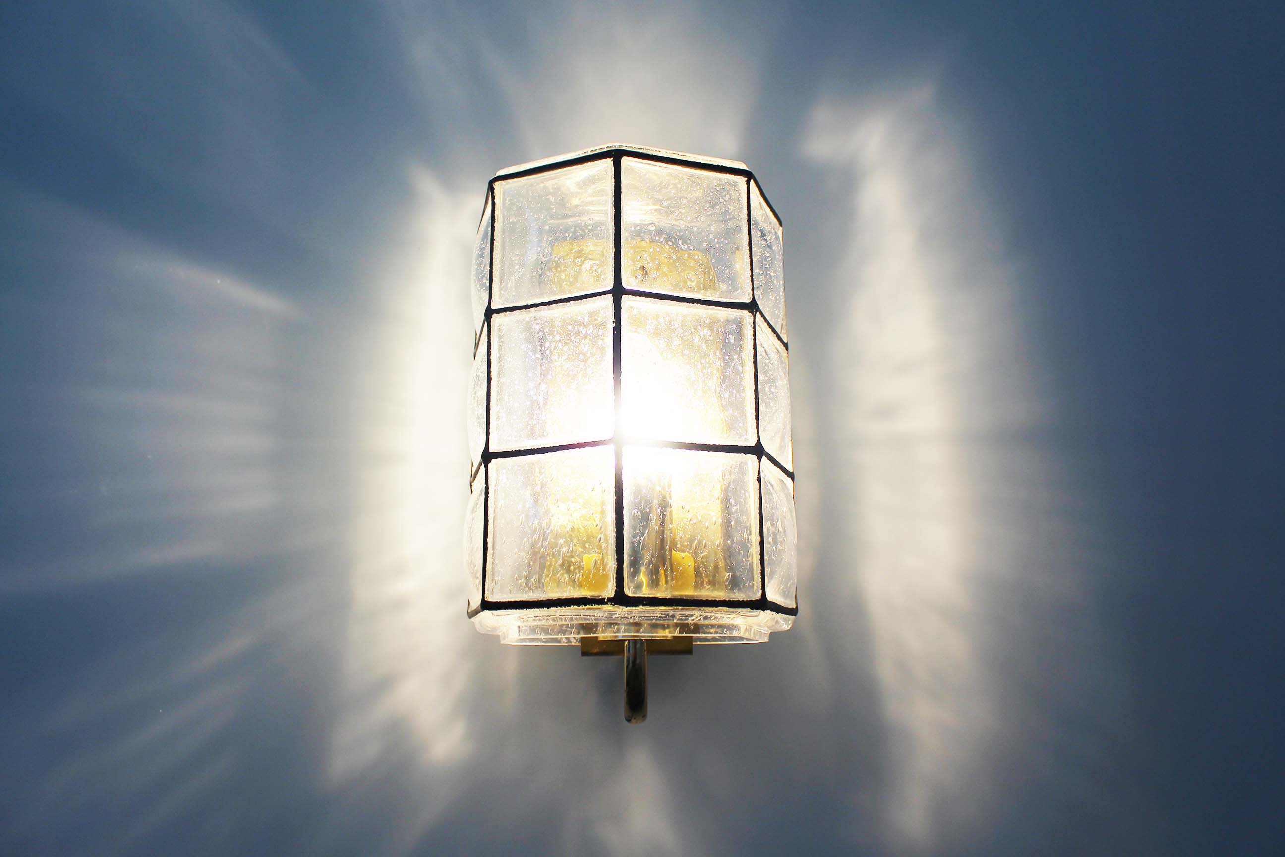 Brass and glass facetted sconce by Glashutte Limburg, Germany 1970's
