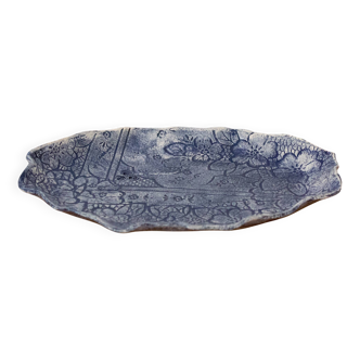 Handmade Ceramic Tray, Vintage Studio Pottery, Floral Blue White Pattern