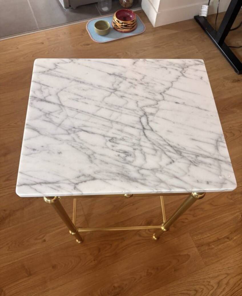 Vintage side table / bedside table in brass and white marble - 1970s