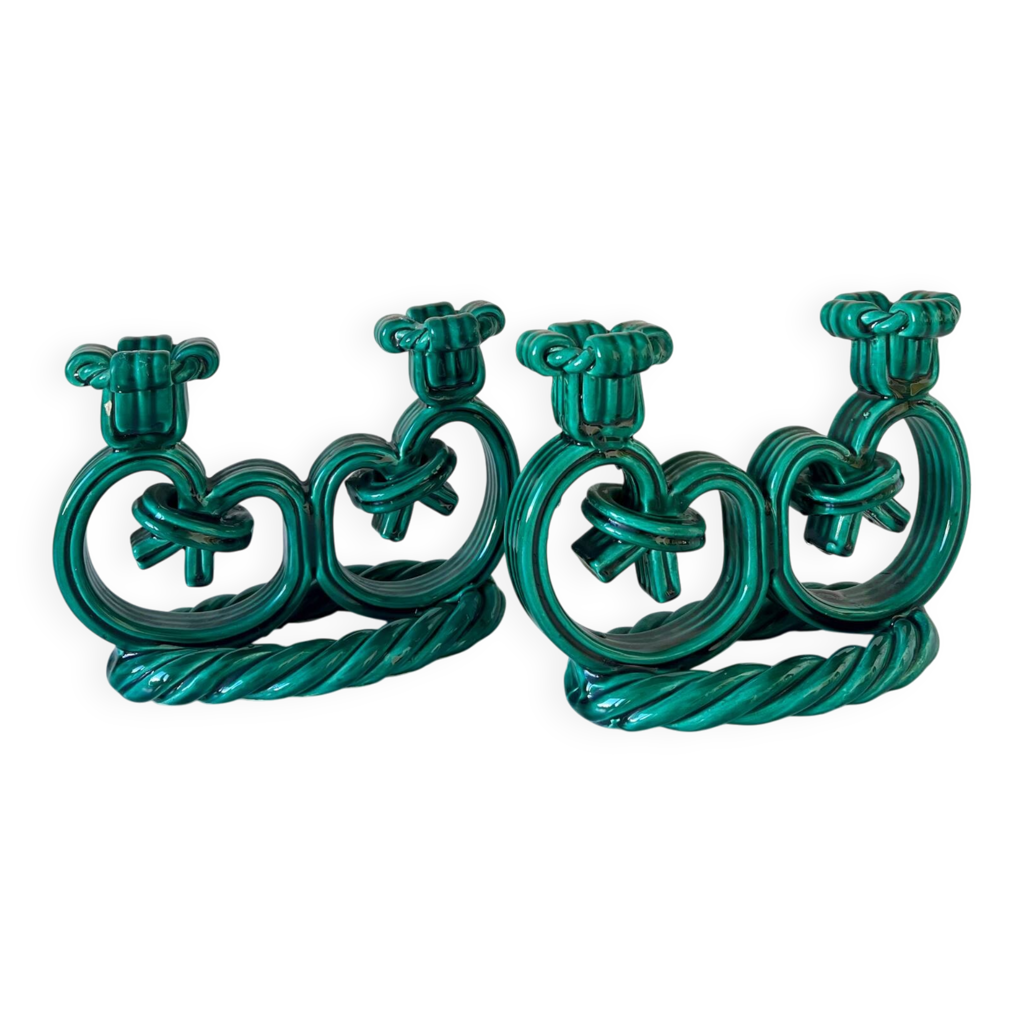 Pair of Vallauris candlesticks in woven ceramic