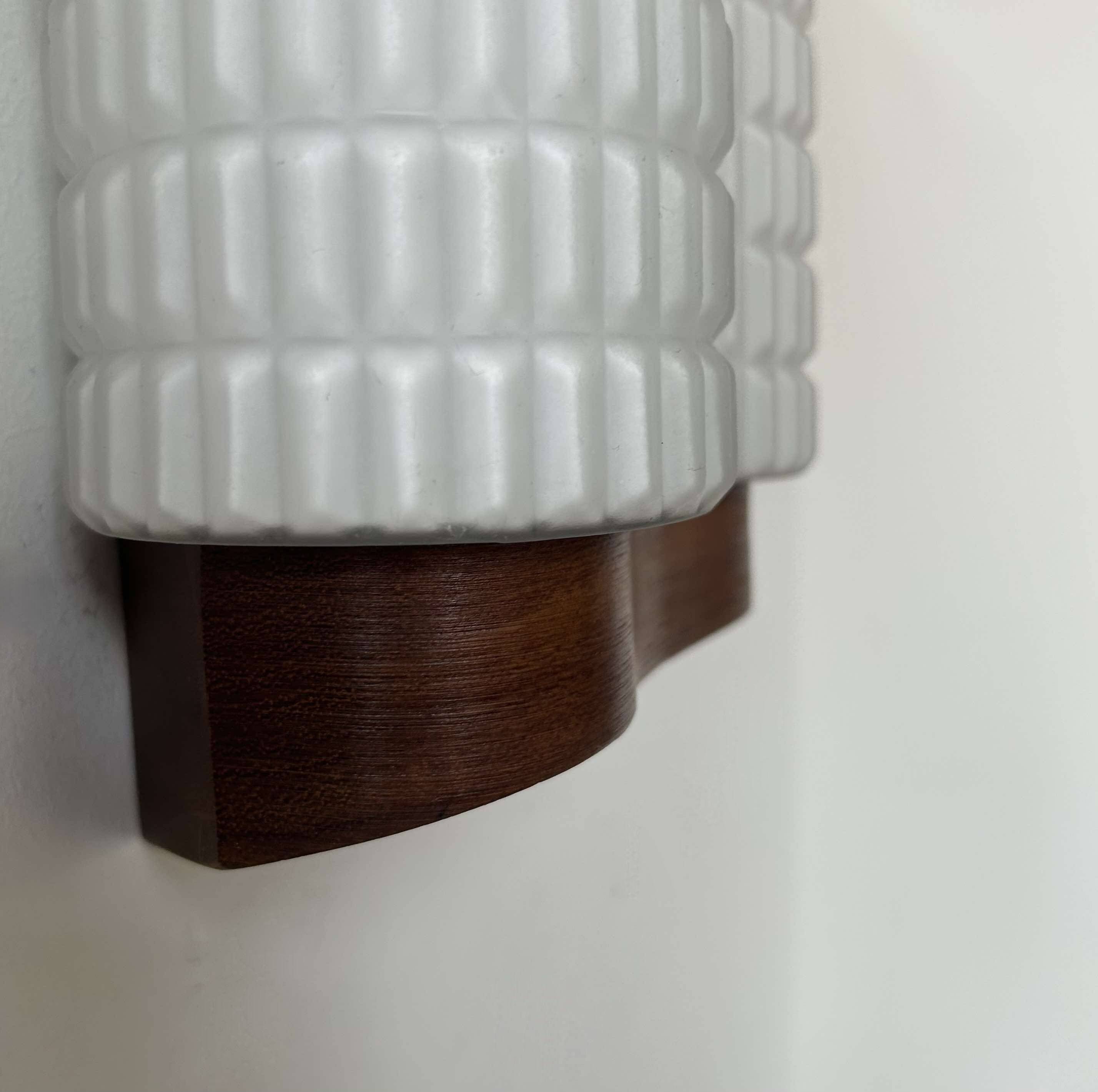 Vintage modernist teak and opaline wall lamp, Netherlands 1960s