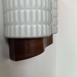 Vintage modernist teak and opaline wall lamp, Netherlands 1960s
