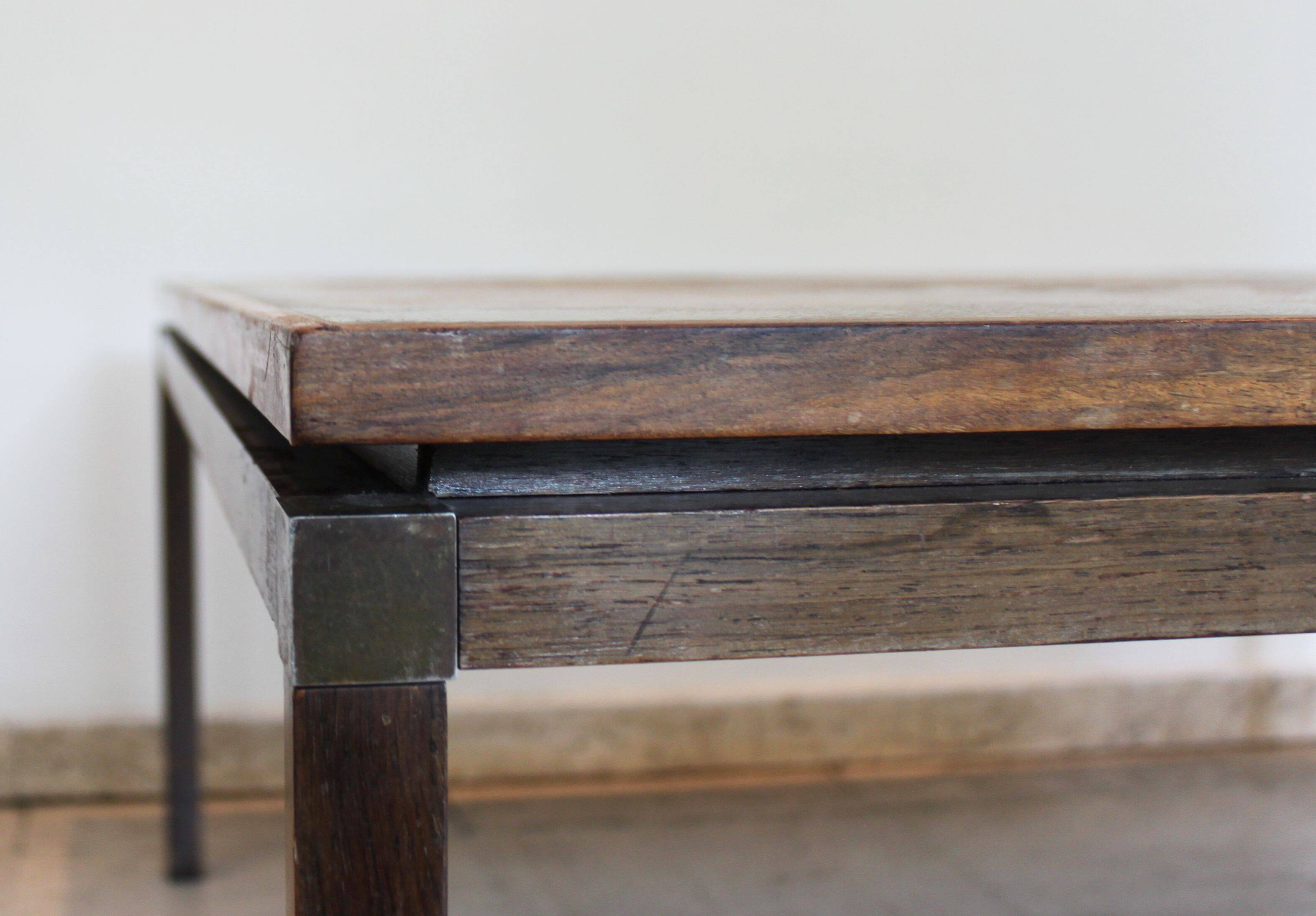 Mid-century copper and wood coffee table, Vad Trevarefrikk, Norway, 1960s.