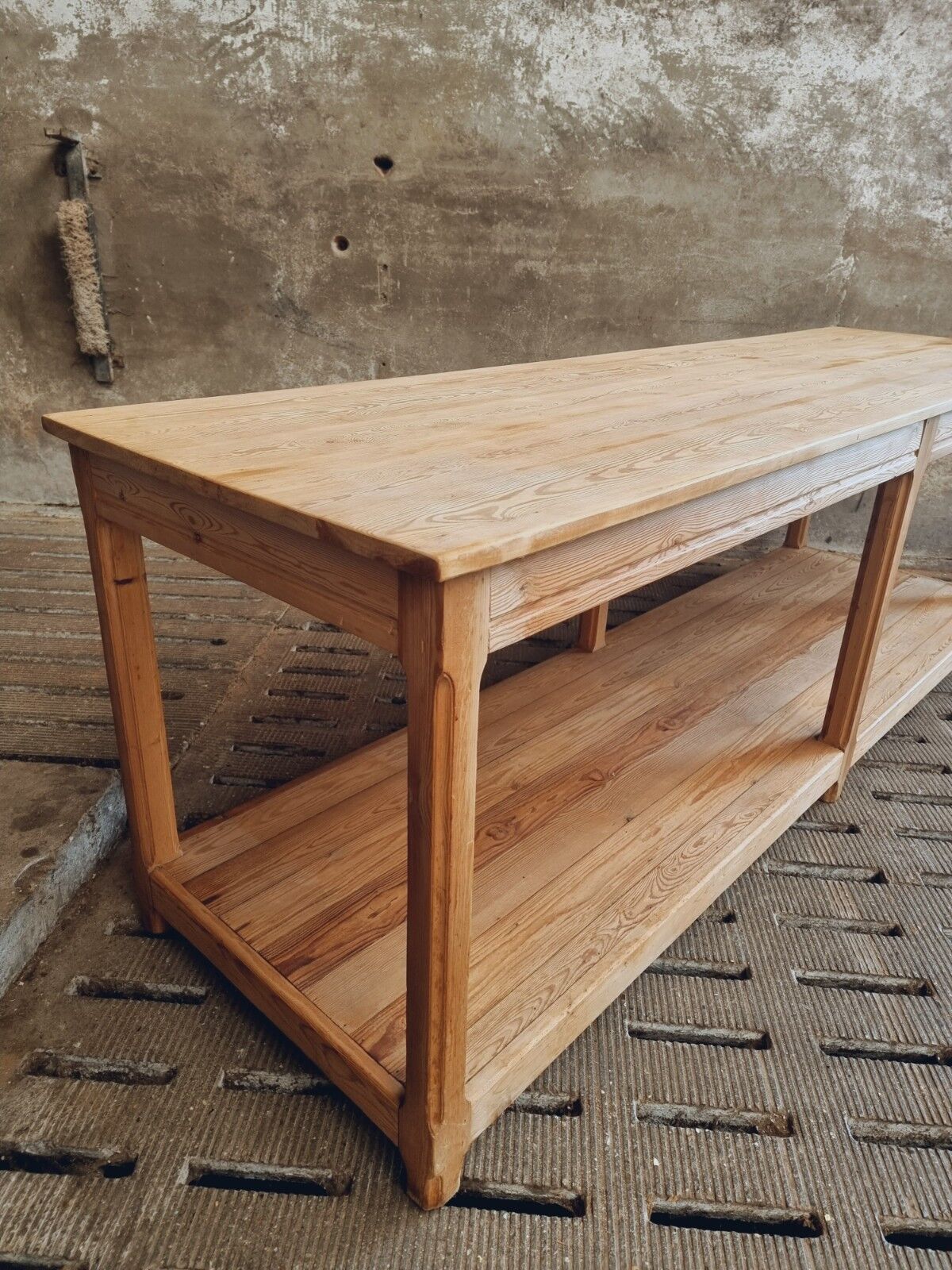 Old work table textile table pine cooking island or side table