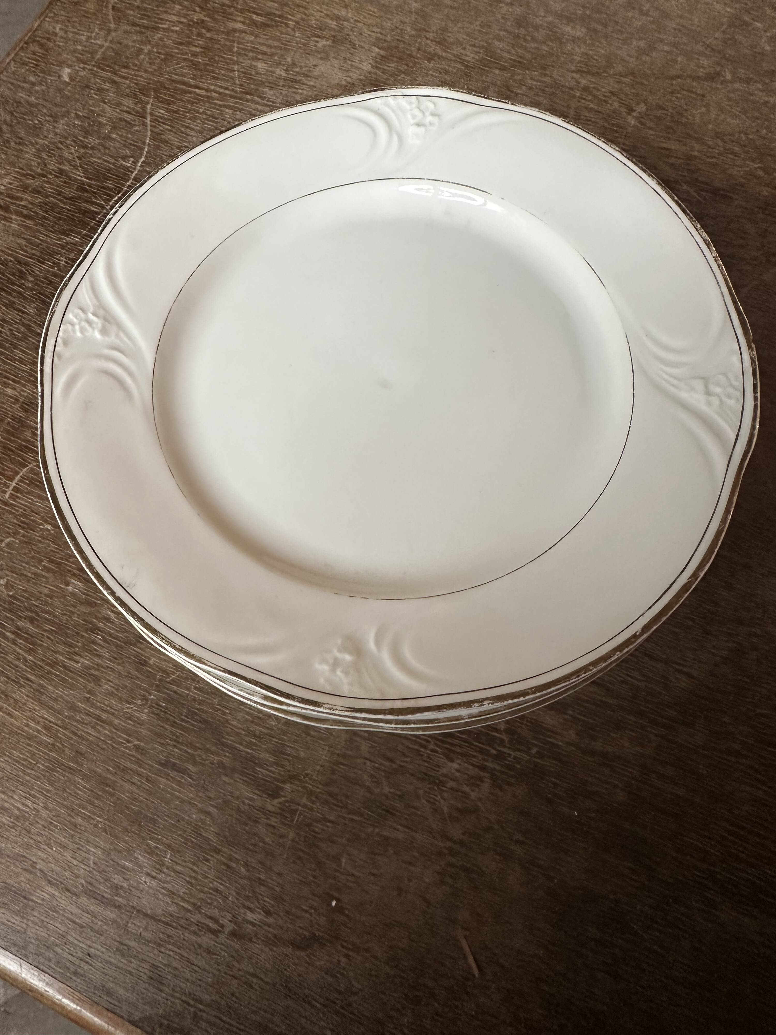 6 porcelain plates Art Nouveau period White and gold border - Diameter 23 cm