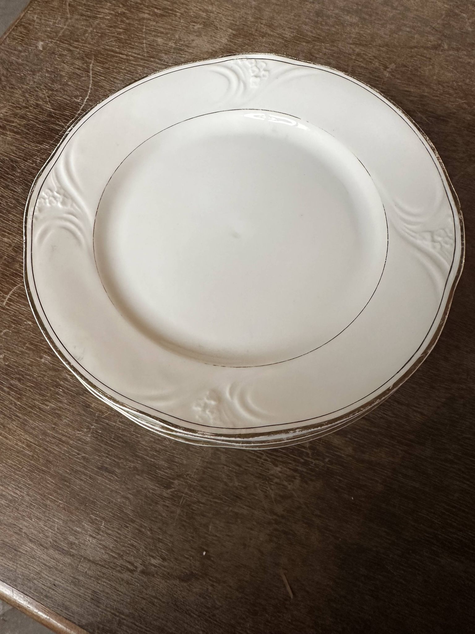 6 porcelain plates Art Nouveau period White and gold border - Diameter 23 cm