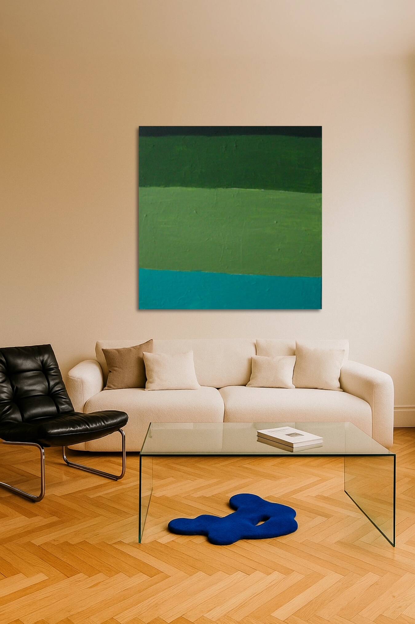 Abstract on canvas 100x100x4cm "Green Softness"