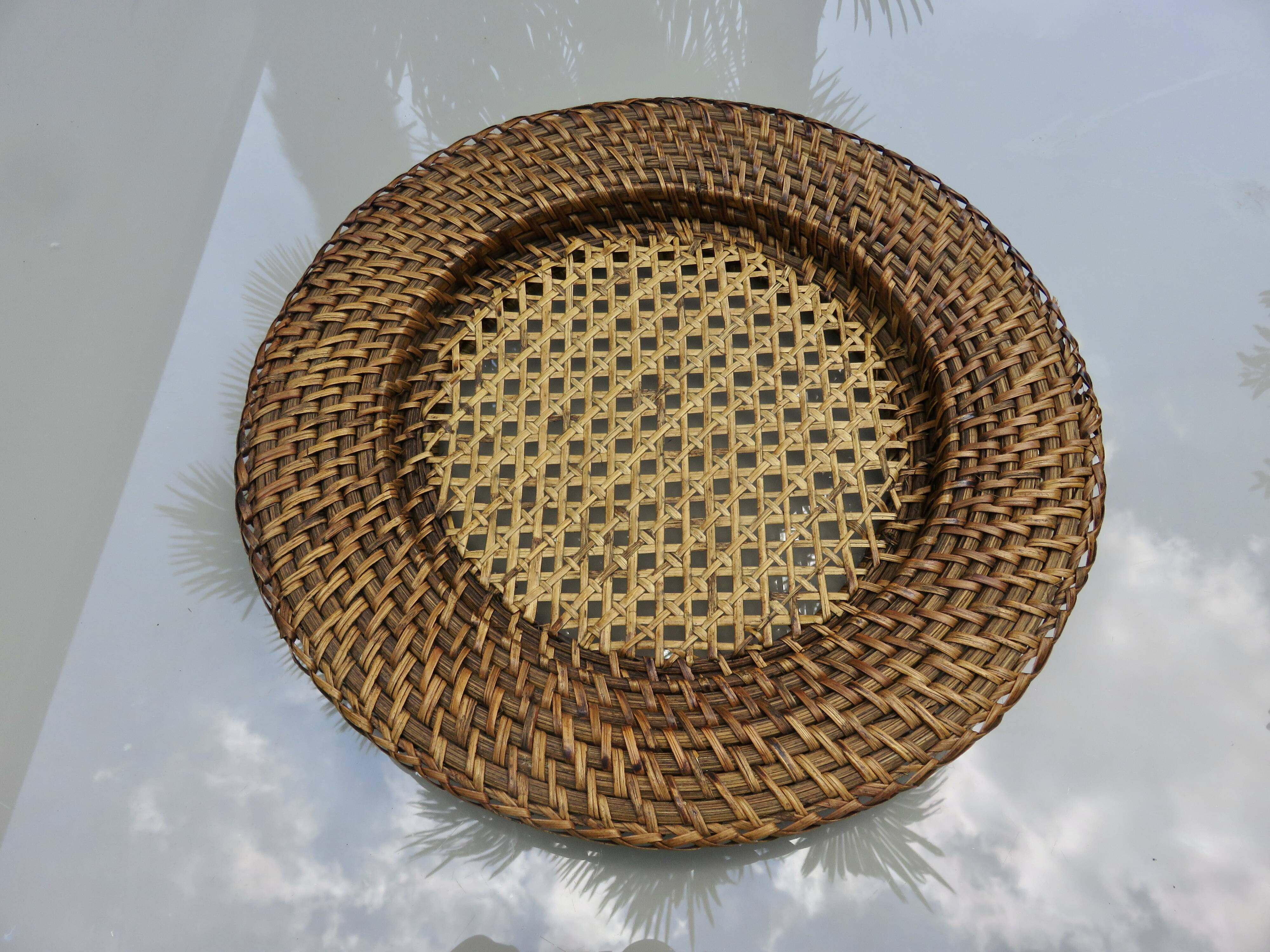 Set of 6 rattan and cane trays, 1970